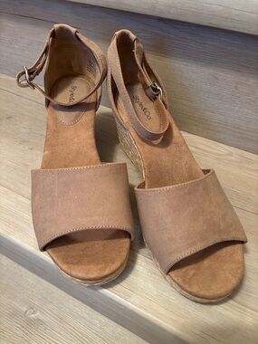 🤎Style & Co. Seleeney size 91/2 Wide Women's Tan Suede Espadrille Wedge Sandals🤎